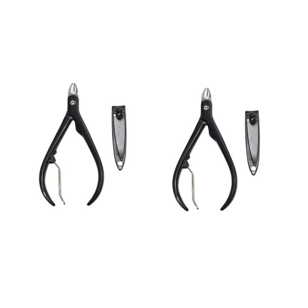 4pc Professional Cuticle Nipper and Nail Clipper Set Matte Black Stainless Steel